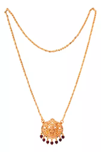 Golden chain Medium length (24") with  Laxmi pendant and onyx beads hangings  one gram gold No.1394