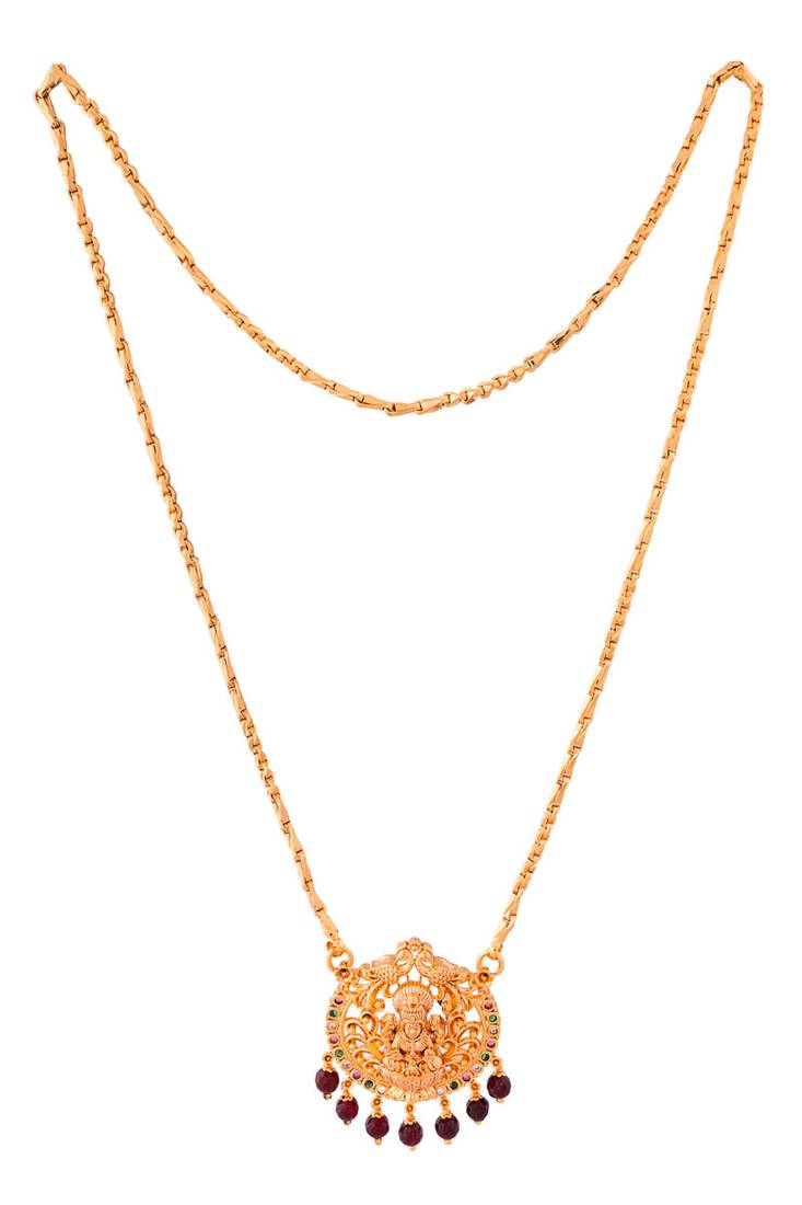 Golden chain Medium length (24") with  Laxmi pendant and onyx beads hangings  one gram gold No.1394