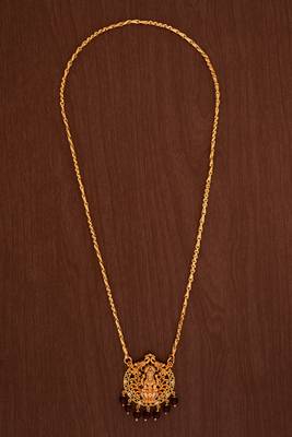 Golden chain Medium length (24") with  Laxmi pendant and onyx beads hangings  one gram gold No.1394 4