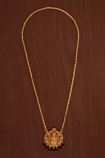 Golden chain Medium length (24") with  Laxmi pendant and onyx beads hangings  one gram gold No.1394