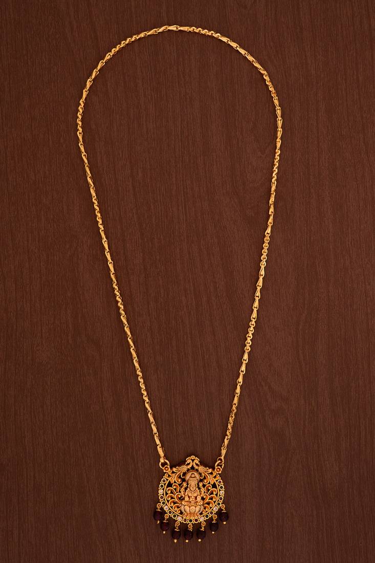 Golden chain Medium length (24") with  Laxmi pendant and onyx beads hangings  one gram gold No.1394