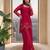 Women's ruby red embroidered palazzo suit set with dupatta