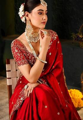 Women's satin silk saree with elegant lace border party wear designer saree 1