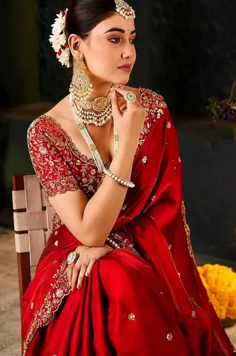 Women's satin silk saree with elegant lace border party wear designer saree