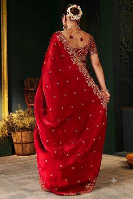 Women's satin silk saree with elegant lace border party wear designer saree 2