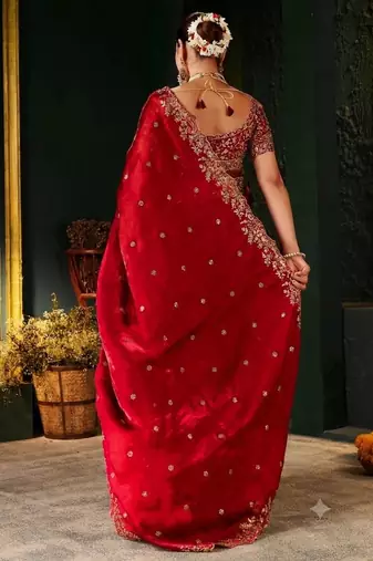 Women's satin silk saree with elegant lace border party wear designer saree