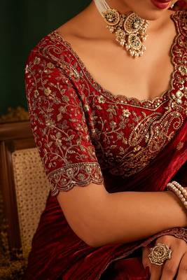 Women's satin silk saree with elegant lace border party wear designer saree 5