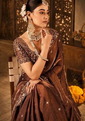 Women's satin silk saree with elegant lace border party wear designer saree 1
