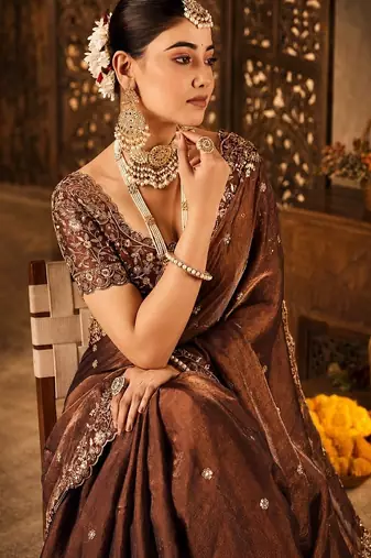 Women's satin silk saree with elegant lace border party wear designer saree