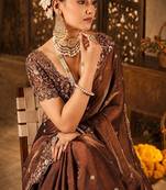 Women's satin silk saree with elegant lace border party wear designer saree