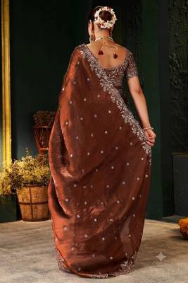 Women's satin silk saree with elegant lace border party wear designer saree 2