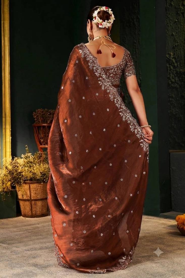 Women's satin silk saree with elegant lace border party wear designer saree