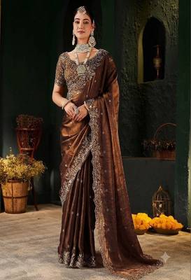 Women's satin silk saree with elegant lace border party wear designer saree 3