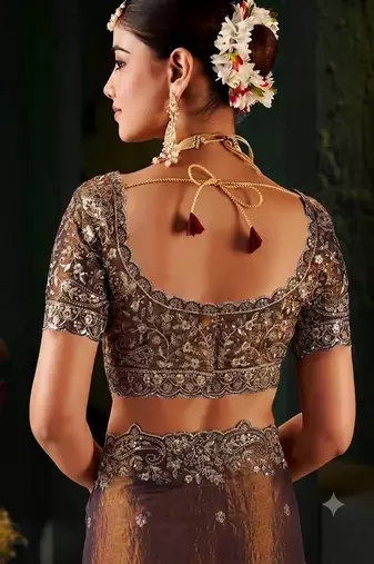 Women's satin silk saree with elegant lace border party wear designer saree