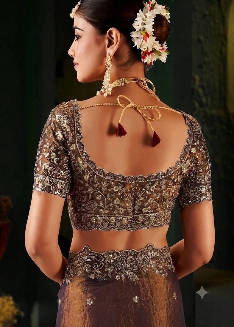Women's satin silk saree with elegant lace border party wear designer saree