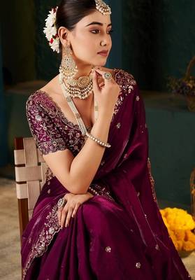 Women's satin silk saree with elegant lace border party wear designer saree 1