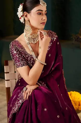 Women's satin silk saree with elegant lace border party wear designer saree