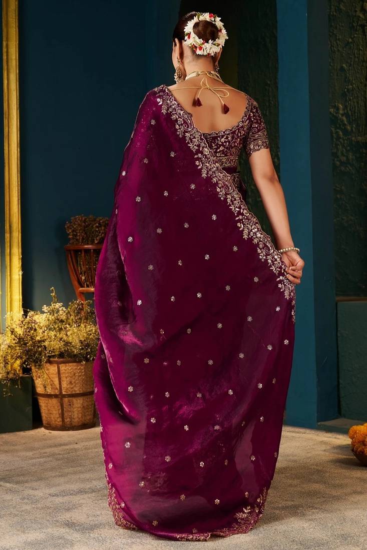 Women's satin silk saree with elegant lace border party wear designer saree