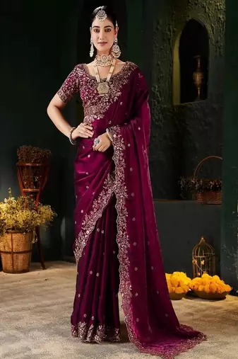 Women's satin silk saree with elegant lace border party wear designer saree