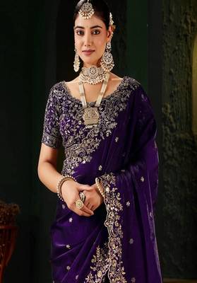 Women's satin silk saree with elegant lace border party wear designer saree 3