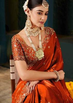 Women's satin silk saree with elegant lace border party wear designer saree 1
