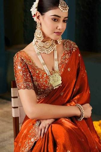 Women's satin silk saree with elegant lace border party wear designer saree