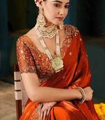 Women's satin silk saree with elegant lace border party wear designer saree