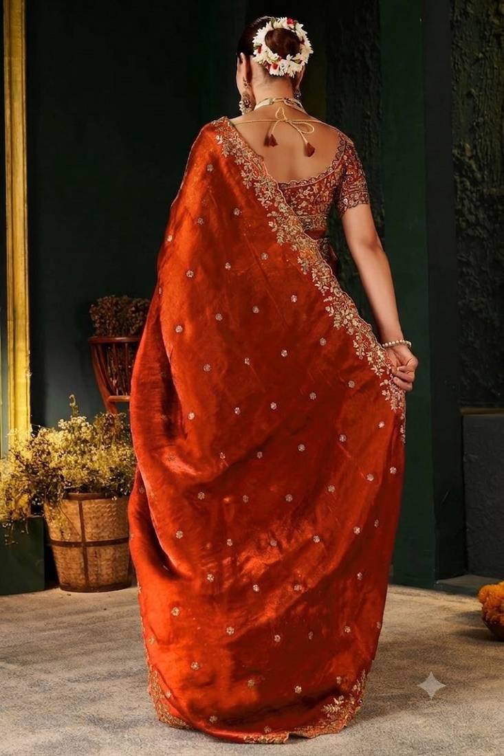 Women's satin silk saree with elegant lace border party wear designer saree
