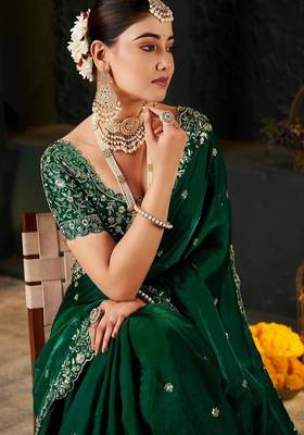Women's satin silk saree with elegant lace border party wear designer saree 1