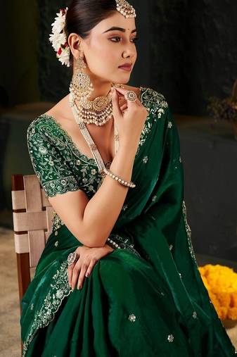 Women's satin silk saree with elegant lace border party wear designer saree