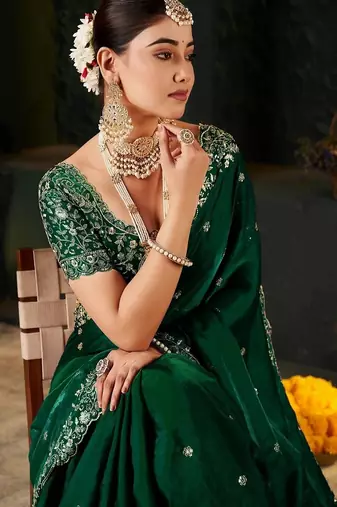 Women's satin silk saree with elegant lace border party wear designer saree