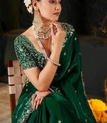 Women's satin silk saree with elegant lace border party wear designer saree