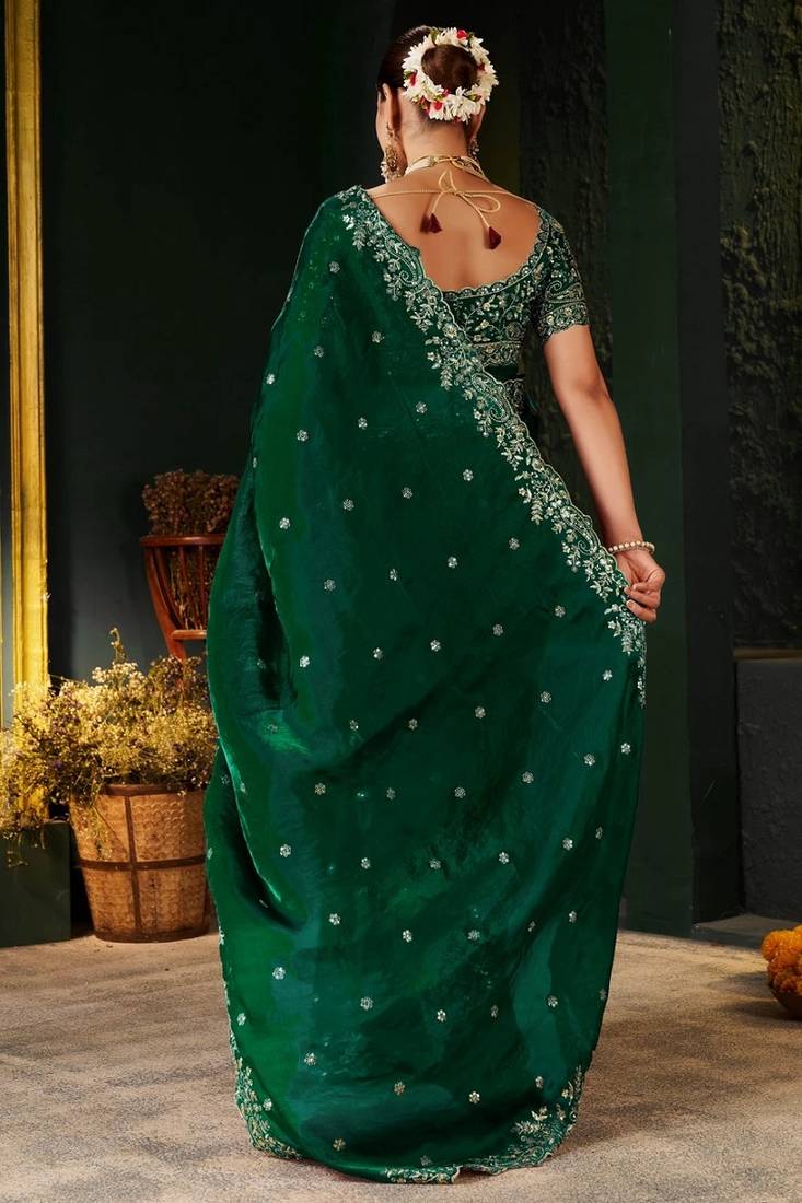 Women's satin silk saree with elegant lace border party wear designer saree