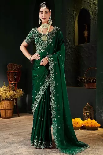 Women's satin silk saree with elegant lace border party wear designer saree