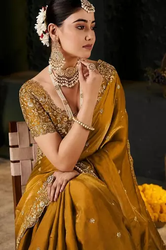 Women's satin silk saree with elegant lace border party wear designer saree