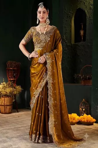 Women's satin silk saree with elegant lace border party wear designer saree