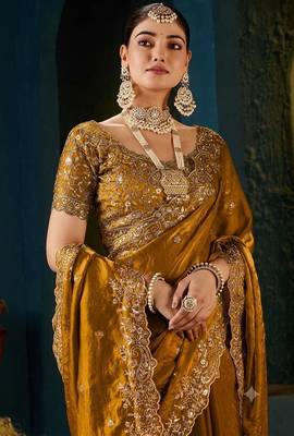 Women's satin silk saree with elegant lace border party wear designer saree 3