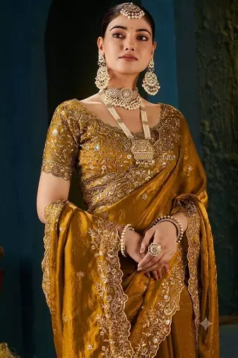 Women's satin silk saree with elegant lace border party wear designer saree
