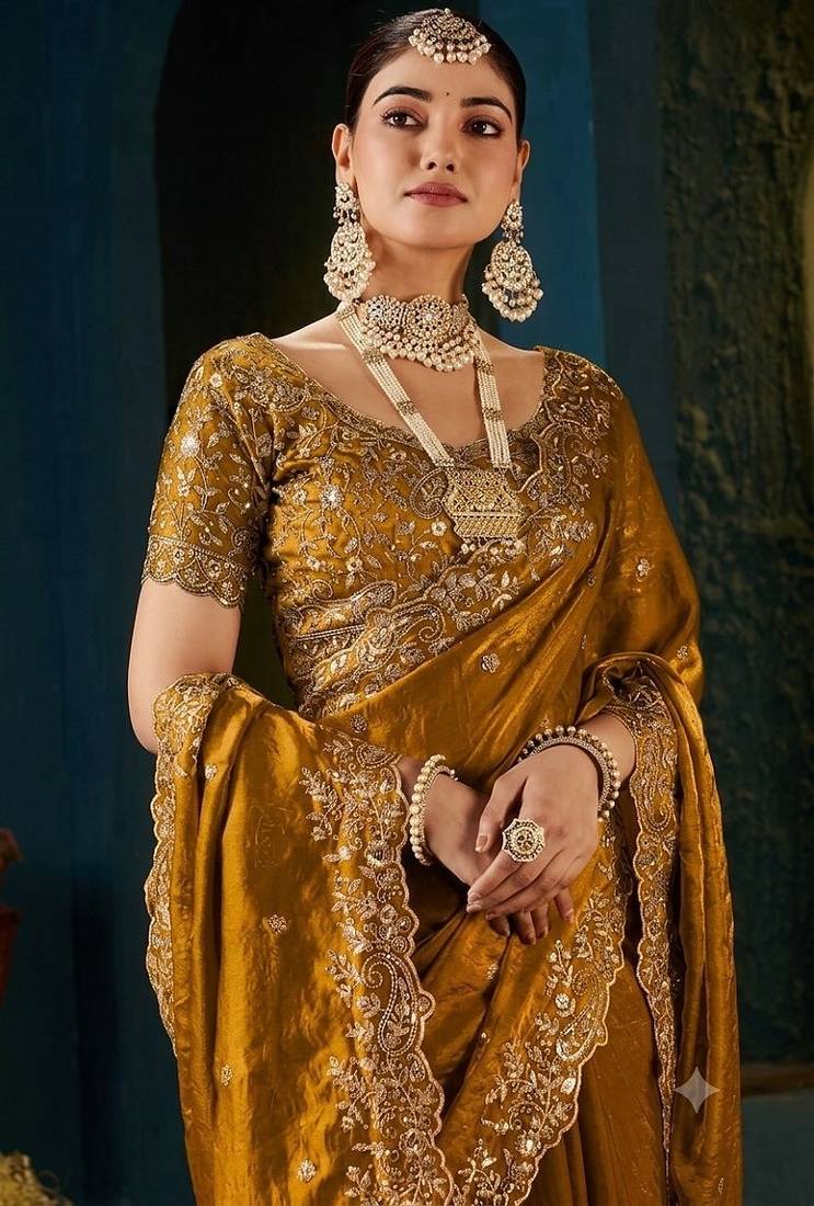 Women's satin silk saree with elegant lace border party wear designer saree