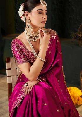 Women's satin silk saree with elegant lace border party wear designer saree 1