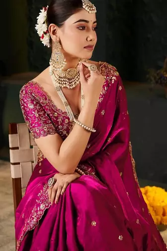 Women's satin silk saree with elegant lace border party wear designer saree
