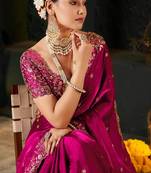 Women's satin silk saree with elegant lace border party wear designer saree