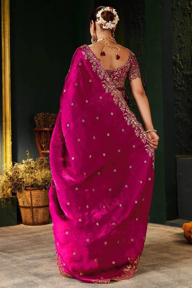 Women's satin silk saree with elegant lace border party wear designer saree