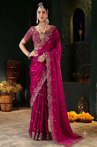 Women's satin silk saree with elegant lace border party wear designer saree