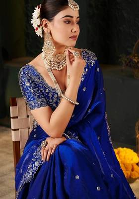 Women's satin silk saree with elegant lace border party wear designer saree 1
