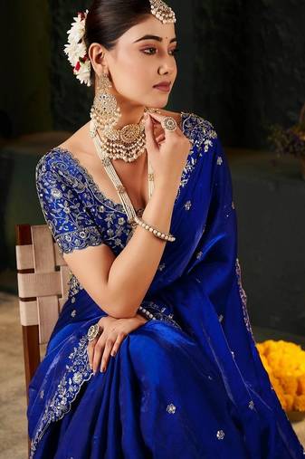 Women's satin silk saree with elegant lace border party wear designer saree