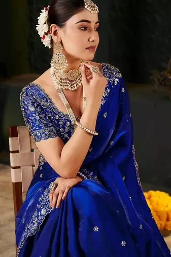 Women's satin silk saree with elegant lace border party wear designer saree