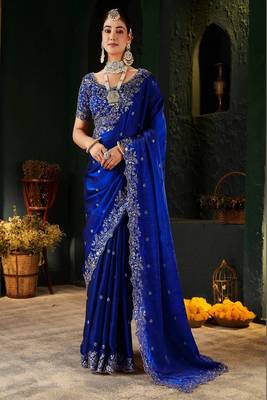 Women's satin silk saree with elegant lace border party wear designer saree 3