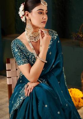 Women's satin silk saree with elegant lace border party wear designer saree 1