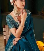 Women's satin silk saree with elegant lace border party wear designer saree